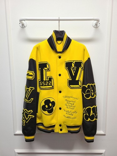 LOUIS VUITTON（LV） Giacca Louis Vuitton in pelle nera e gialla ricamata Varsity 52 121055220