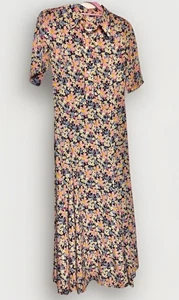 ARKET Pink Blue Yellow Floral Button Front Midi Tea Dress Size UK 10 - Picture 1 of 8