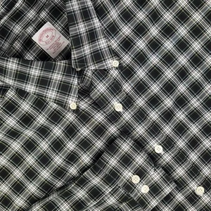 Brooks Brothers Shirt Mens Medium Black White Plaid Button Down Non Iron Cotton - Picture 1 of 9