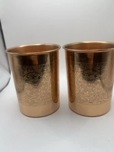 100% Pure Copper Water Glass Set of 2 Ayurveda Benefits 300 ml - Beautiful Decor - Picture 1 of 8