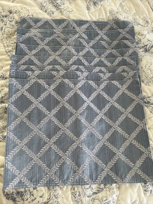 Set Of 8 Lenox Light Blue & White  18"x13" Placemats Pattern Reversible - Image 1 of 4