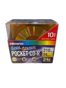 10 Pack Memorex Cool Colors Pocket CD-R 24X 210 MB 24 Minute New Sealed - Picture 1 of 3