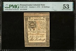 1773 PENNSYLVANIA American Revolution Colonial Currency Bank Note PA-167, PMG 53 - Picture 1 of 5