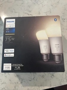 PHILIPS HUE White Blanco A19 - E26 Smart bulb 75 W - 1100 Lumen (2-pack) - NEW - Picture 1 of 4