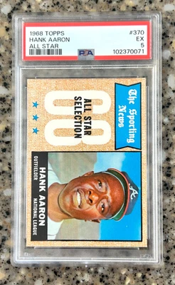 1968 Topps #370 Hank Aaron Atlanta Braves All-Star Salón de la fama PSA 5 EX Foto 1 de 2