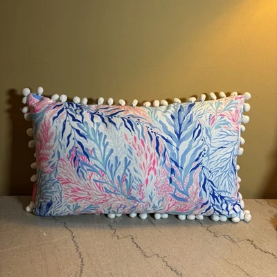 Lilly Pulitzer Kaleidoscope Coral Medium Pillow  Rectangle 20”x12” Blue Pink - Image 1 of 4