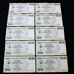 Zimbabwe 100.000 Dollars 2008 - Pick 48b USED 10 Pcs - Picture 1 of 2