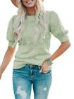Foshow Womens Puff Short Sleeve Sweater Summer Soft Crew Neck Dot Pullover Shirt