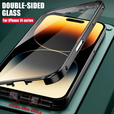 MARKENLOS 360-Grad-Hülle für iPhone 15 14 13 Pro Max 12 11 Doppelseitige Glas Metall Cover