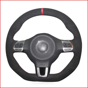 Black Suede DIY Car Steering Wheel Cover for VW Golf 6 GTI MK6 Polo GTI - Picture 1 of 5
