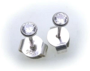 Women's Earrings Round 0 1/8in Zirconia Genuine Silver 925 Stud Sterling - Picture 1 of 2