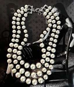 New AMRITA SINGH 3 ROWS GRADUATED PEARLS STATEMENT Necklace - Picture 1 of 11