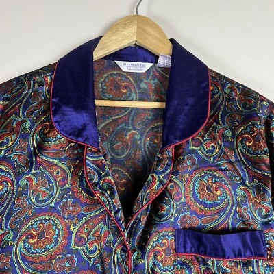 Pijama Top Romantic Moods Para Mujer Púrpura Floral Paisley Satinado Con Botones Talla L Foto 1 de 4