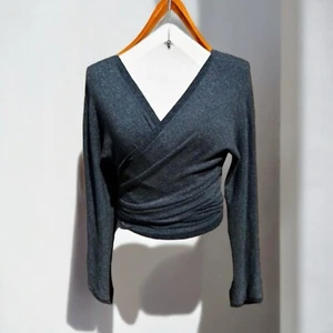 🌻VEDA Blue Metallic Balletcore Dancer Wrap Tie Back Cardigan Size Small. - Picture 1 of 10
