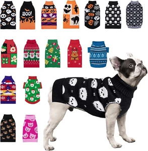 Skull Dog Sweater Halloween Dog Sweater for Small Dogs with Leash Hole Puppy Clo - Picture 1 of 12