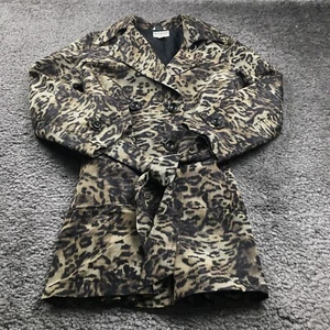 Talbots Collection Womens Coat Sz 10 Leopard Pockets Belted Italian Fabric Lined - Picture 1 of 11