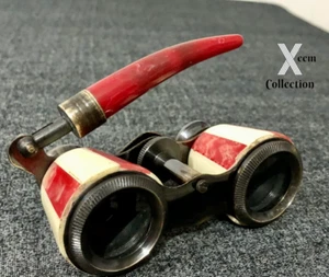 Brass Binocular Antique Red Mother Of Pearl Design Opera Glasses Beautiful Color - Picture 1 of 4