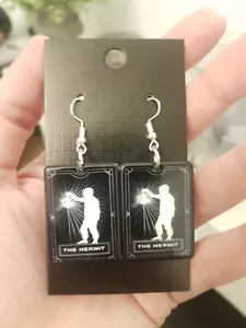 Alternative horror Halloween jewellery earrings witch TAROT CARD The Hermit - Picture 1 of 1