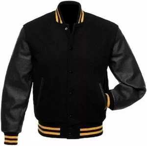 Men’s Varsity Letterman Jacket Wool & Leather Sleeves Baseball Bomber Coat - Picture 1 of 4
