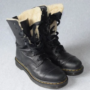 Dr Martens Aimilita FL Women’s 8 Sherpa Lined Black Leather Fold Down Boots - Picture 1 of 24
