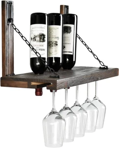 Wall Mounted Wine Rack with Glass Holder, Floating Wine Shelf & Glass Rack Set - Picture 1 of 12