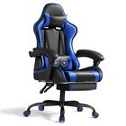 Footrest and Massage Lumbar Support, Video Game Chairs Height Adjustable Blue