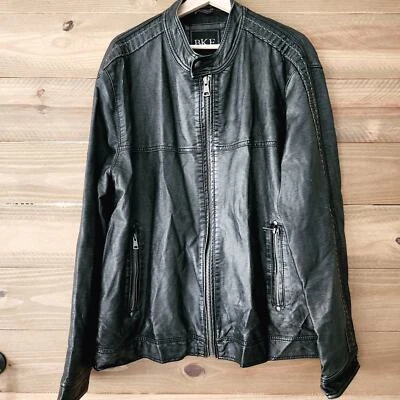 BKE black faux leather Biker Motorcycle Bomber coat jacket mens size XL - Image 1 of 4