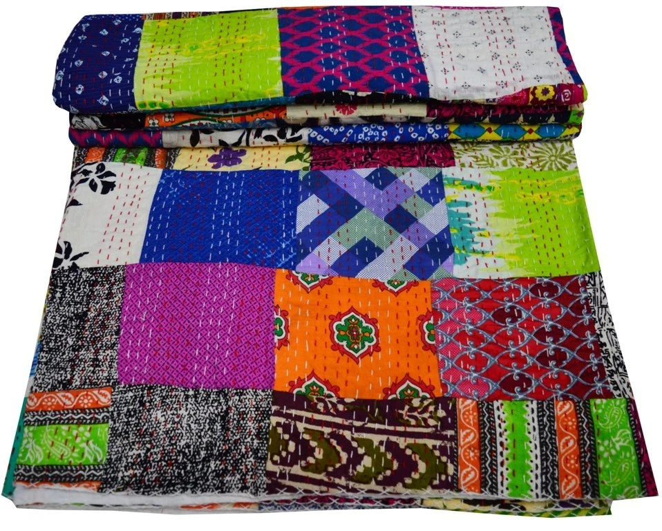 Colcha Kantha Edredón Vintage Patchwork Hecha a Mano Talla Queen Gudari Foto 1 de 4