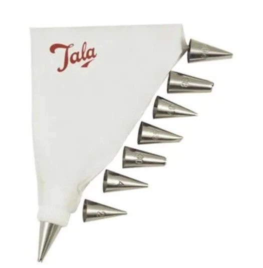 Tala 10A09924 Icing Bag Set with 8 Stainless Steel Piping Nozzles for Cake Decor - Image 1 of 1