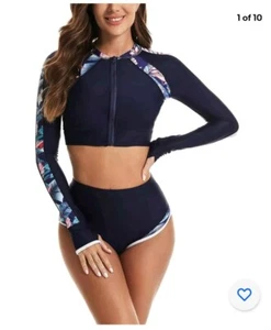 NESY Rash Guard Swimsuit Long SL Two Piece Bathing Suit UV Protection S 2XL NWT - Picture 1 of 13