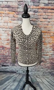 J. Crew Damen braun schwarz Tiermotiv MERINOWOLLE Cardigan Pullover Gr. 2XS EUC - Bild 1 von 6