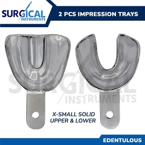 Ensemble de 2 plateaux d'impression dentaire en métal X-Small solides supérieurs et inférieurs édentés - Photo 1/10