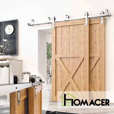 HOMACER Brushed Nickel Double Track U-Shape Bypass Sliding Barn Door Hardware