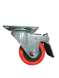 4-PK 3” EVERBILT Piastra Girevole Acciaio Poliuretano Rosso Bloccaggio Ruota 175 libbre carico - Foto 1 di 6