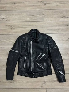 Men's Vintage Hein Gericke Motorcycle Leather Black Zip Jacket sz 52 Race Moto - Picture 1 of 14