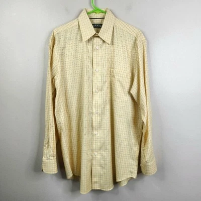 Orvis Mens Vintage 90s Butter Yellow Checkerboard Long Sleeve Button Down M Foto 1 de 4