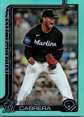 2025 Topps Series 2 Edward Cabrera #371  Aqua Holo Foil SP Marlins - Image 1 of 2