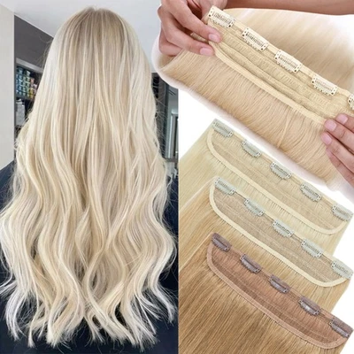 BLONDE One Piece Clip In 100% Remy Human Hair Extensions 3/4 Full Head Hairpiece - Image 1 of 4