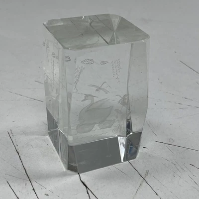 ORIGINAL RETRO Laser Cut Clear Crystal Code Paperweight Art Cafe Swan Duck - image 1 of 3