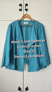 Mark's And Spencer Womens Linen Blazer/Jacket Blue Plus Size 22 Summer Casual - Picture 1 of 8