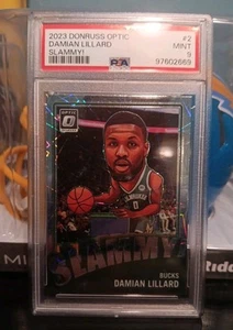 2023-24 Donruss Optic - Damian Lillard - Slammy! - Lazer Prizm - PSA 9 - Bucks - Picture 1 of 2
