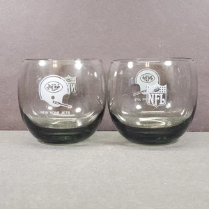 Lote de 2 vasos ahumados de bola baja de la NFL de los New York Jets años 70 - Imagen 1 de 8