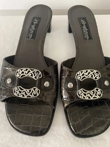 Brighton Lady Slides Sandals Sz 9 M Leather Brown Buckle Made in Italy - Picture 1 of 16