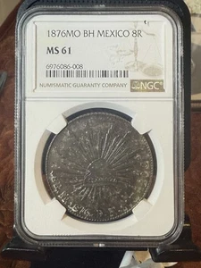 RARE 1876 Mo BH Mexico 8 Reales NGC MS61 Original Toning  - Picture 1 of 2