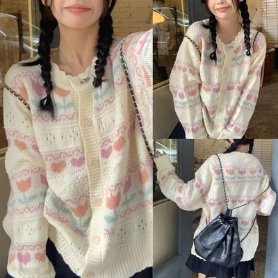 Trendy Womens Knitted Cardigan with Jacquard Design and Hollow Features - Image 1 of 4