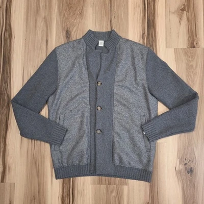 Eleventy Wool Cardigan Bomber Mens Large Button Up Preppy Gray - Image 1 of 4