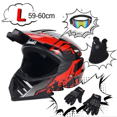 Adult Motocross Helmet DOT Off Road Bike ATV Helmet w/ Goggles/ Gloves / Mask L - Image 1 of 4