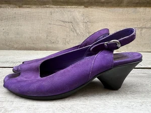 Womens arche Purple Fine Suede Nubuck Mid Heel Slingback Sandals Shoes Size 4 37 - Picture 1 of 14
