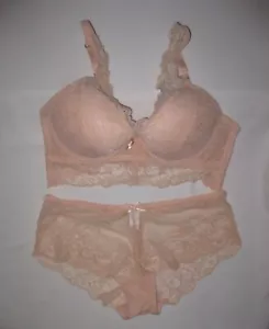 Varsbaby lace push up bra & sheer boyshort panties set 32A/XS 34B/S 34C/S pink - Picture 1 of 2