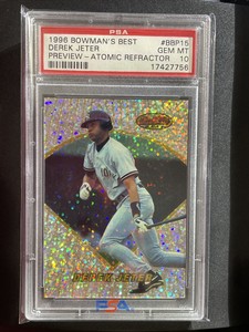 DEREK JETER PSA 10 1996 BOWMAN’S BEST BASEBALL ROOKIE PREVIEW ATOMIC REFRACTOR 